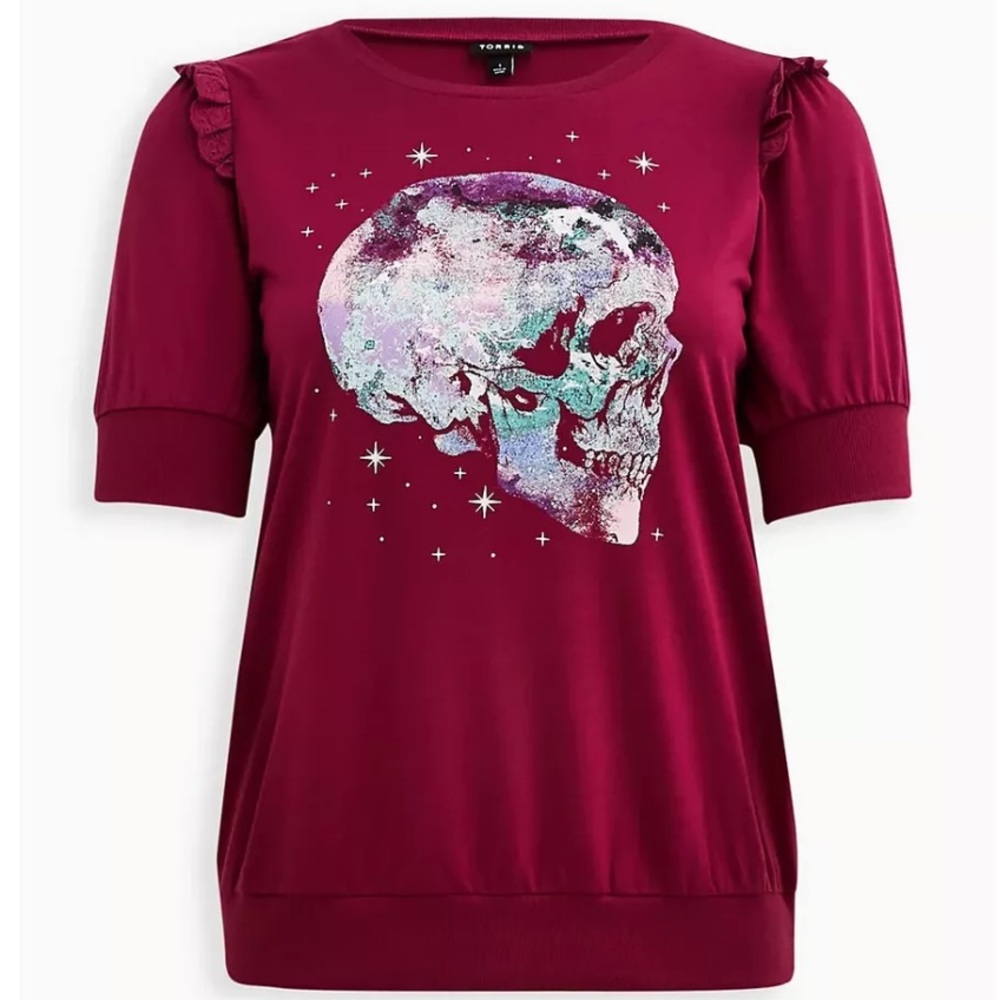 Torrid | Ruffle Skull Short Sleeve Sweatshirt